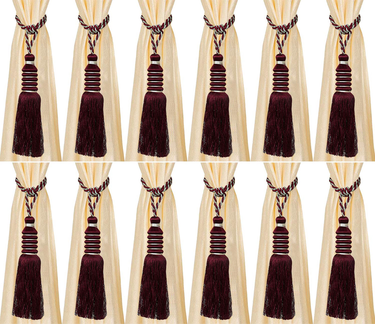 Kuber Industries Polyester 12 Pieces Curtain Tie Back Tassel Set (Maroon) - CTKTC029472