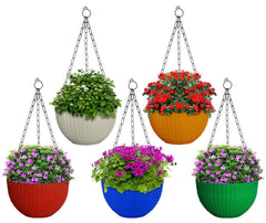 Heart Home Plastic Hanging Flower Pot for Balcony & Railing Set of 5 (Multicolour) 53HH3855