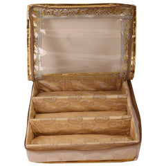 Kuber Industries Brocade Cloth 3 Rod Bangle Box, Golden, Standard (CTKTC0277)