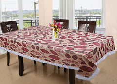 Kuber Industries Leaf Design PVC 6 Seater Dining Table Cover - Brown