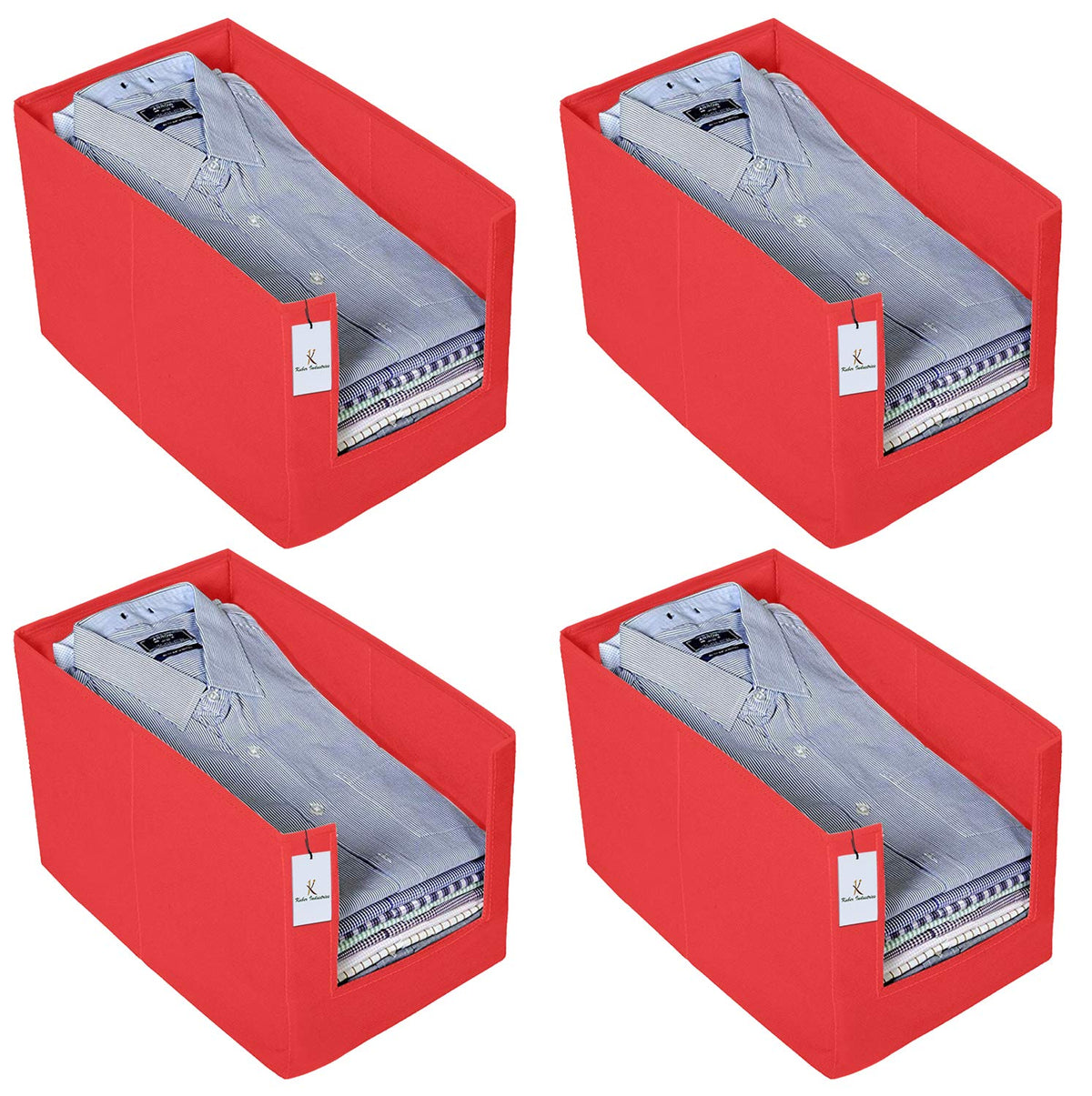 Kuber Industries 4 Piece Non Woven Shirt Stacker Wardrobe Organizer Set, Red-CTKTC31853