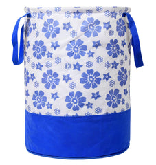Kuber Industries Flower Print Round Non Woven Fabric Foldable Laundry Basket, Toy Storage Basket, Cloth Storage Basket With Handles,45 Ltr (Set Of 2, Blue)-KUBMART11610
