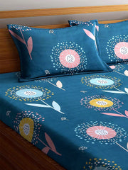 Heart Home Flower Printed Luxurious Soft Breathable & Comfortable Cotton Double Bedsheet with 2 Pillow Covers (Green)-HS43HEARTH26813