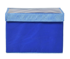 Kuber Industries Lehariya Printed Foldable Small Non-Woven Storage Box/Bin For Books, Towels, Magazines, DVDs & More With Tranasparent Lid- Pack of 3 (Blue) -44KM0454