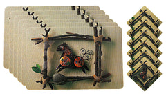 Kuber Industries Horse Design PVC 6 Piece Dining Table Placemat Set with Tea Coasters (Brown)-CTKTC032182