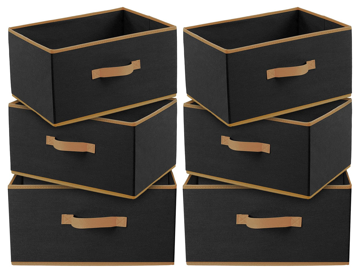 Kuber Industries Foldable Boxes For Storage (Pack of 6) - Multipurpose Storage Organizer Basket For Clothes | Wardrobe | Closet | Toys | Books | Socks - Undergarment Organizer With Handle (Black)