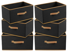 Kuber Industries Foldable Boxes For Storage (Pack of 6) - Multipurpose Storage Organizer Basket For Clothes | Wardrobe | Closet | Toys | Books | Socks - Undergarment Organizer With Handle (Black)