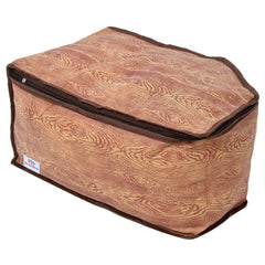 Heart Home Wooden Printed Non-Woven Blouse Cover Wardrobe Organiser Clothes Storage Bag With Front Window- Pack of 2 (Brown)-44HH0536