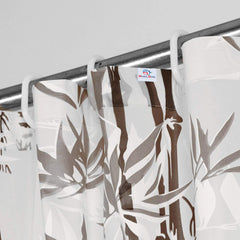 Heart Home Bamboo Printed Stain Resistant, No Odor, Waterproof PVC AC/Shower Curtain with Hooks,7 Feet (Brown)