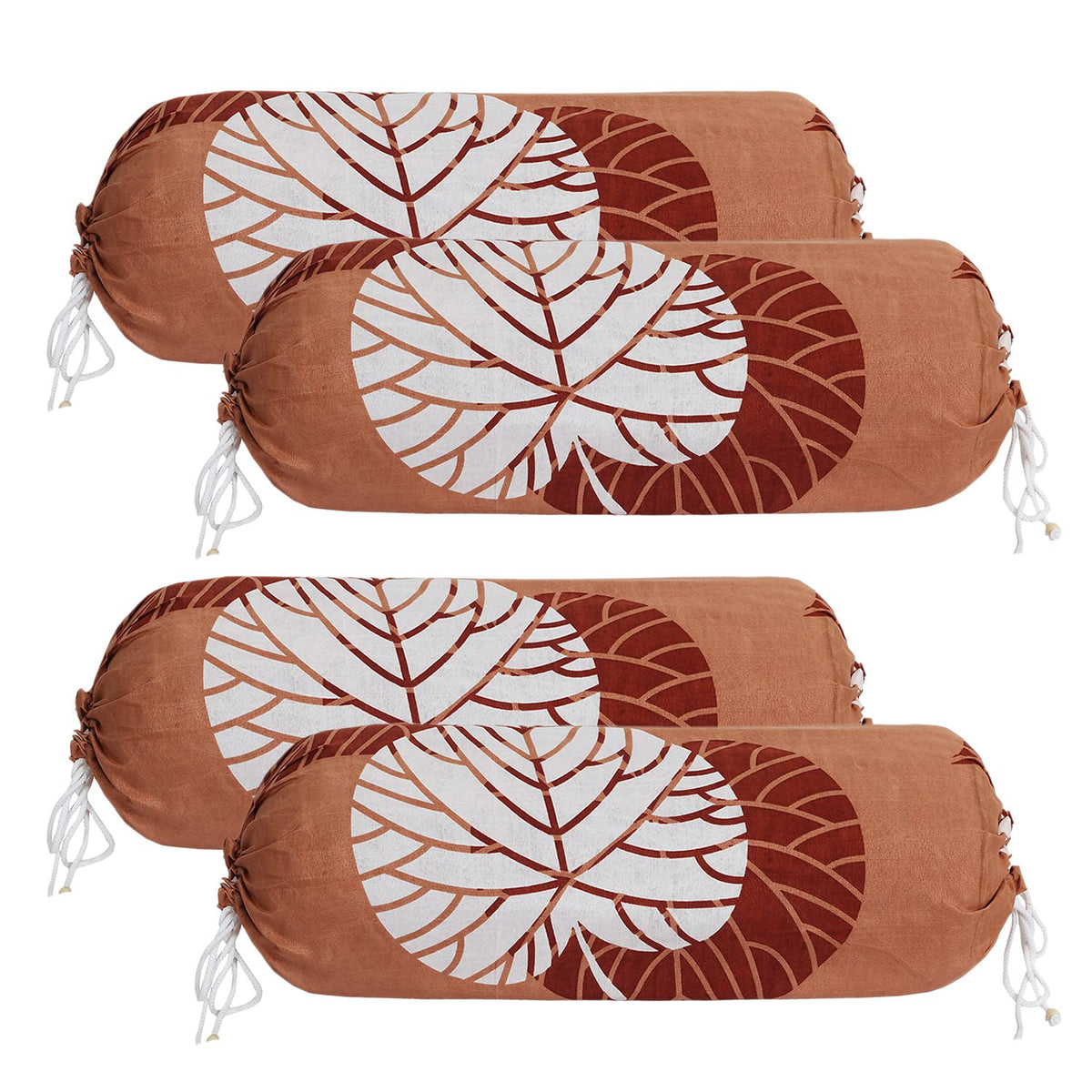 Kuber Industries Check Floral Print Soft & Luxurious Decorative Cotton Bolster Cover- Set of 2, 16"x30" (Cream) (4)