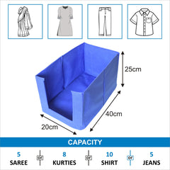Homestic Pack of 2 Shirt Organizer for Wardrobe|Foldable & Non- woven Shirt Stacker|Designer Cupboard Organizer for Clothes |Clothes Storage box|Sturdy Cardboard Base (Grey and Blue)