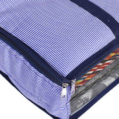 Kuber Industries Lining Print Cotton Shirt Cover/Clothing Organizer/Wardrobe Organizer With Window For Home, Traveling (Blue)