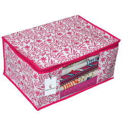 Kuber Industries Leaf Design 12 Piece Non Woven Fabric Saree Cover Set with Transparent Window, Extra Large, Pink-CTKTC31915