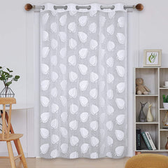 Heart Home Leaf Print 7 Feet Cotton Door Curtain for Living Room, Bed Room, Kids Room with 8 Eyelets (White)-50HH01060