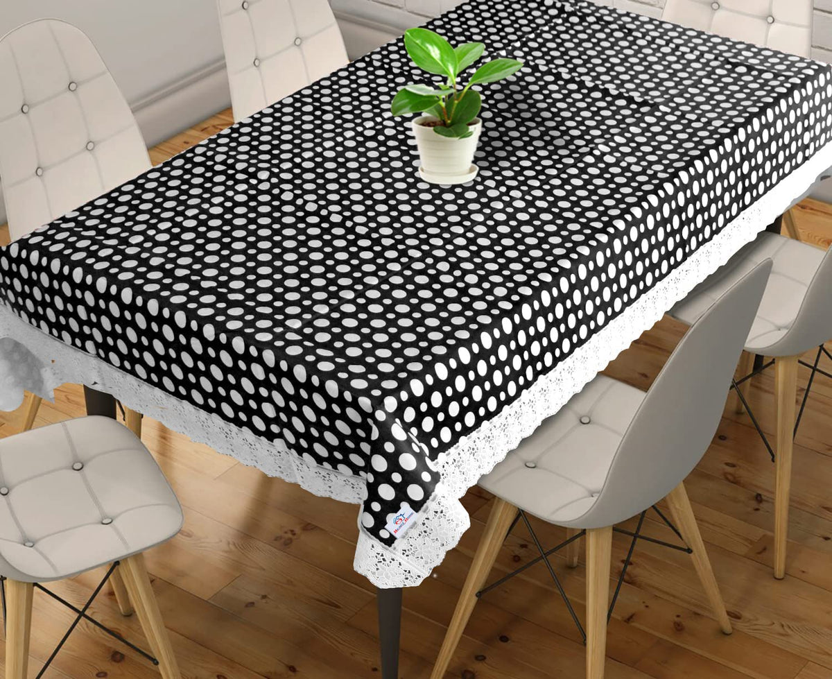 Heart Home Dot Print PVC Dining Table Cover/Table Cloth for Home Decorative Luxurious 6 Seater, 60"x90" (Black) 52HH3947