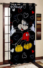 Kuber Industries Disney Mickey Print 2 Pieces Polyester Special Blackout Long Crush Eyelet Door Curtain 7 Feet (Black)-KUBMART013