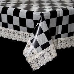 Kuber Industries Checkered PVC Dining Table Cover - Cream