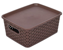 Fun Homes Plastic 3 Pieces Small Size Multipurpose Solitaire Storage Basket with Lid (Multi)