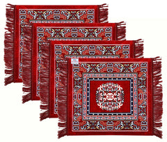 Heart Home Rangoli Design Velvet Square Pooja Mat/Aasan/Meditation Mat/Prayer Mat- Pack of 4 (Maroon)