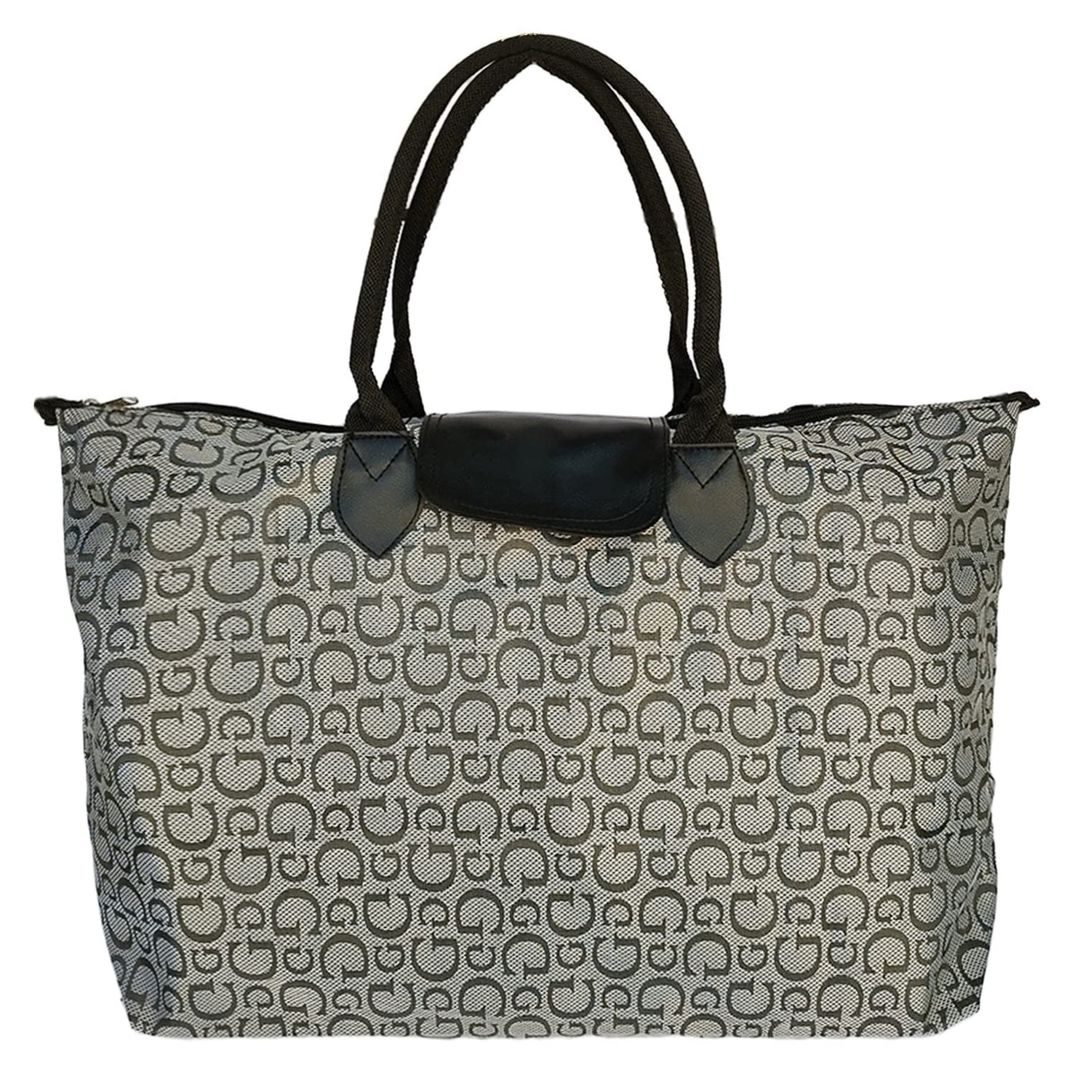 Kuber Industries Multiuses G Print Rexine Shopping Bags/Grocery Bag for Carry Grocery, Fruits, Vegetable with Handles (Grey) 52KM3986