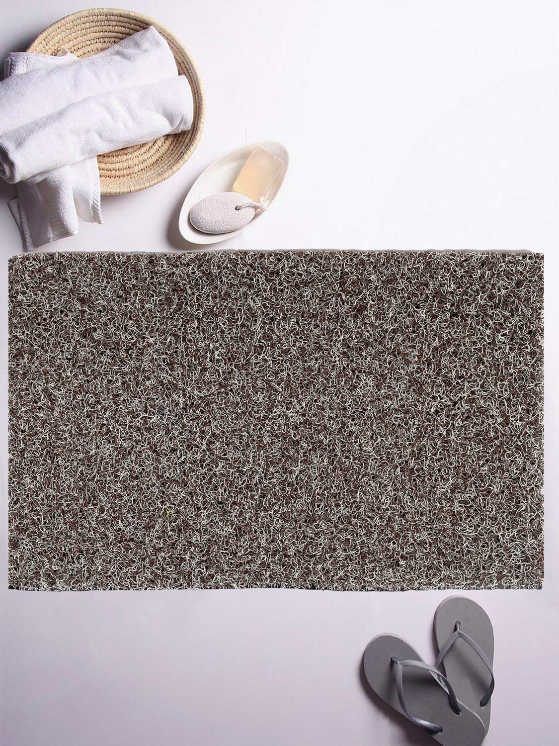 Kuber Industries Double Shade Thread Rubber Anti Slip 1 Piece Bath Mat 16" x24'' (Brown & White) - CTKTC40024