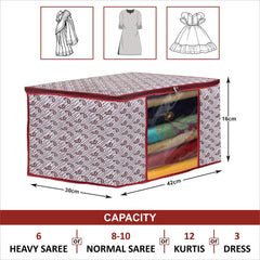 Homestic Set of 12 Foldable Non Woven saree covers with Zip|Saree & Clothes Organiser for wardrobe |Transparent Window With Premium Zipper|Suitable for Lehenga, Suit, Dress (White)