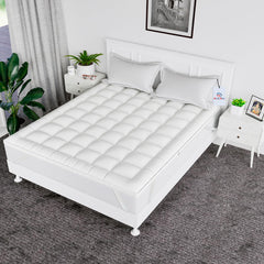 Heart Home Mattress Padding | Cotton Double Bed Mattress Topper | Waterproof Mattress Padding | Mattress Padding Topper with Elastic Band Straps | 72x78 Inch | White