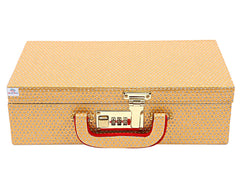 Heart Home Stone Design Wooden 2 Rod Bangle Box, Bangle Organizer Box, Watches & Bracelet Organizer With Mirror & Numer Lock System (Gold)-HS_38_HEARTH20949