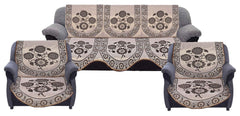 Kuber Industries Flower Print 6 Piece Cotton 5 Seater Standard Sofa Cover - Brown-KUBMART11158