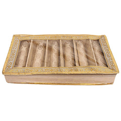 Kuber Industries Brocade Cloth Bangle Box|6 Rods & Durable Material|Transparent Window Design|Size 47 x 28 x 7 (Gold)