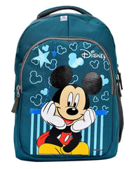 Kuber Industries Rexien Waterproof Lightweight Disney Mickey Mouse Print Backpack|Sturdy School Bag for Kids (Green) (Medium Size)