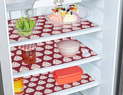 Kuber Industries Flower Design 3 Pieces PVC Fridge Mats, 2 Piece Handle Cover and 1 Piece Fridge Top Cover (Maroon)-KUBMART2850
