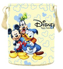 Kuber Industries Disney Team Mickey Round Non Wovan Laundry Basket with Lid & Handles|Collapsibal Material|Durable Stiched Handles|Size 37 x 37 x 47 CM |Capicity 45 LTR (Cream)-KUBMART12049
