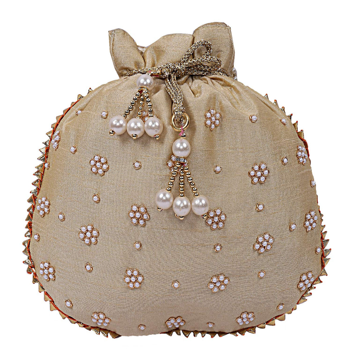 Kuber Industries Silk 1 Piece Women Potli Bag (Gold) -CTKTC07258