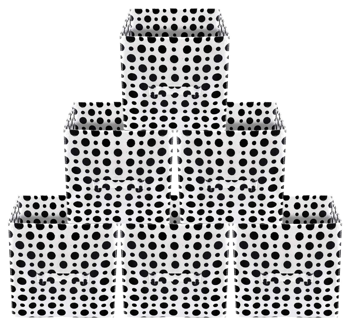 Kuber Industries Dot Print Non Woven 6 Pieces Fabric Foldable Storage Cubes For Toy,Books,Shoes Storage Box With Handle,Extra Large (Black)-KUBMART16116