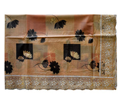 Kuber Industries Flower Printed PVC 6 Seater Dinning Table Cover, Protector with Gold Lace Border, 60"x90" (Golden)