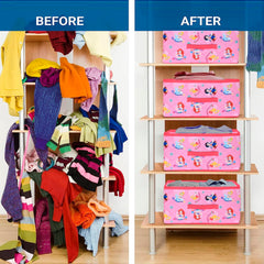 Kuber Industries Disney Princess Drawer Storage Box | Non Woven Clothes Organizer For Toys | Storage Box for Books | Storage Box with Handle | Pink