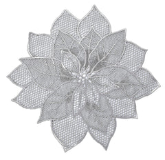 Heart Home Cutwork Design Soft Leather 6 Pieces Dining Table Hexagon Round Placemat Set (Silver) HEART614,Standard