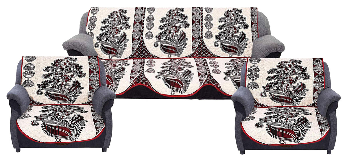 Kuber Industries Cotton Flower Design Reversible 5 Seater Sofa Cover Set (Cream, Maroon, Standard) -CTKTC29680 - 6 Pieces