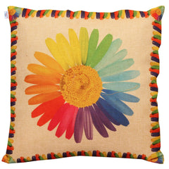 Heart Home Cushion Cover|Sofa Cushion Covers|Sun Flower Print Sitting Cushion Cover|Polyester Cushion Filler|16x16 Inch|Set of 5 (Multicolor)