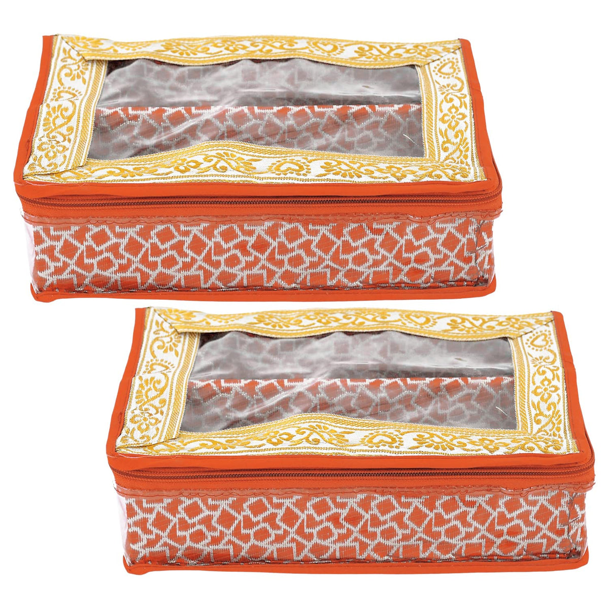 Heart Home Multipurpose Feather Design Laminated 2 Rod Bangle Box/Organizer/Case With Tranasparent Top - Pack of 2 (Orange)-47HH0151