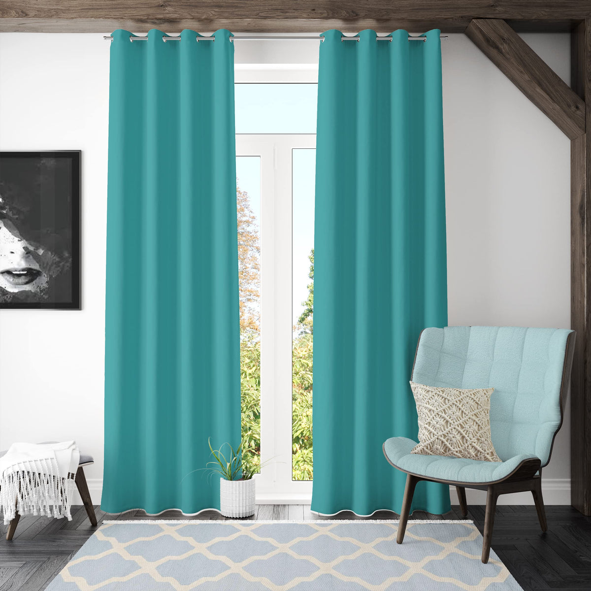 Kuber Industries Polyester Decorative 7 Feet Window Curtain Darkening Blackout | Drapes Curtain with 8 Eyelet for Home & Office (Aqua)