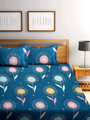 Heart Home Flower Printed Luxurious Soft Breathable & Comfortable Cotton Double Bedsheet with 2 Pillow Covers (Green)-HS43HEARTH26813