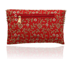 Kuber Industries Handcrafted Embroidered Clutch Bag Purse Handbag for Bridal, Casual, Party, Wedding (Red and Grey) - CTKTC034531-2 Pieces