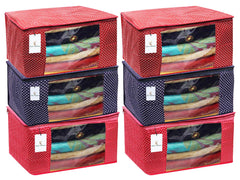 Kuber Industries Cotton 6 Pieces Three Layer Quilted Extra Large Saree Cover (Maroon, Blue & Pink)-CTKTC13498