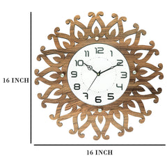 Heart Home Rangoli Design Wooden Decorative Round Wall Clock for Hall/Bedroom/Office (Light Brown)-Hs40Hearth23944