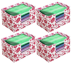 Heart Home Flower Printed Multiuses Non-Woven Closet Organizer, Storage Bin, Shelf Storage Oragnizer With Handle- Pack of 4 (Pink)-HS43HEARTH26365