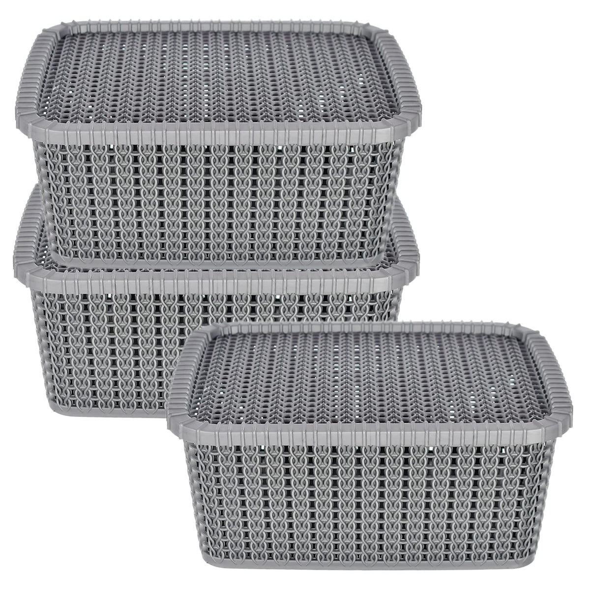 Heart Home Multipurposes Large M 20 Plastic Basket, Organizer For Kitchen, Countertop, Cabinet, Bathroom With Lid (Grey) -46HH070