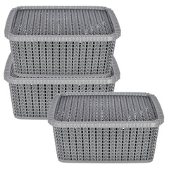 Heart Home Multipurposes Large M 20 Plastic Basket, Organizer For Kitchen, Countertops, Cabinets, Bathroom With Lids- Pack of 3 (Grey) -46HH074