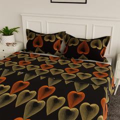 Heart Home Bedsheet | Cotton Double Bedsheet with 2 Pillow Covers | 144 TC Heart Design Bedsheet for Bedroom | Bedsheet for Living Room | 90x100 Inch | Black